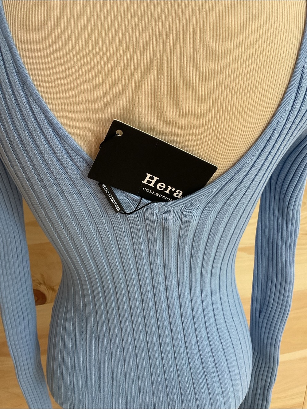 Pinkblush Light Blue Ribbed V-Neck Sweater - Picture 10 of 10